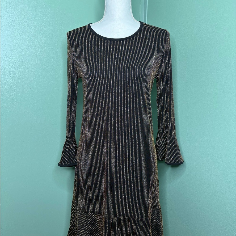NWT MICHAEL Michael Kors Black and Gold Long Sleeve Dress small - Picture 4 of 11